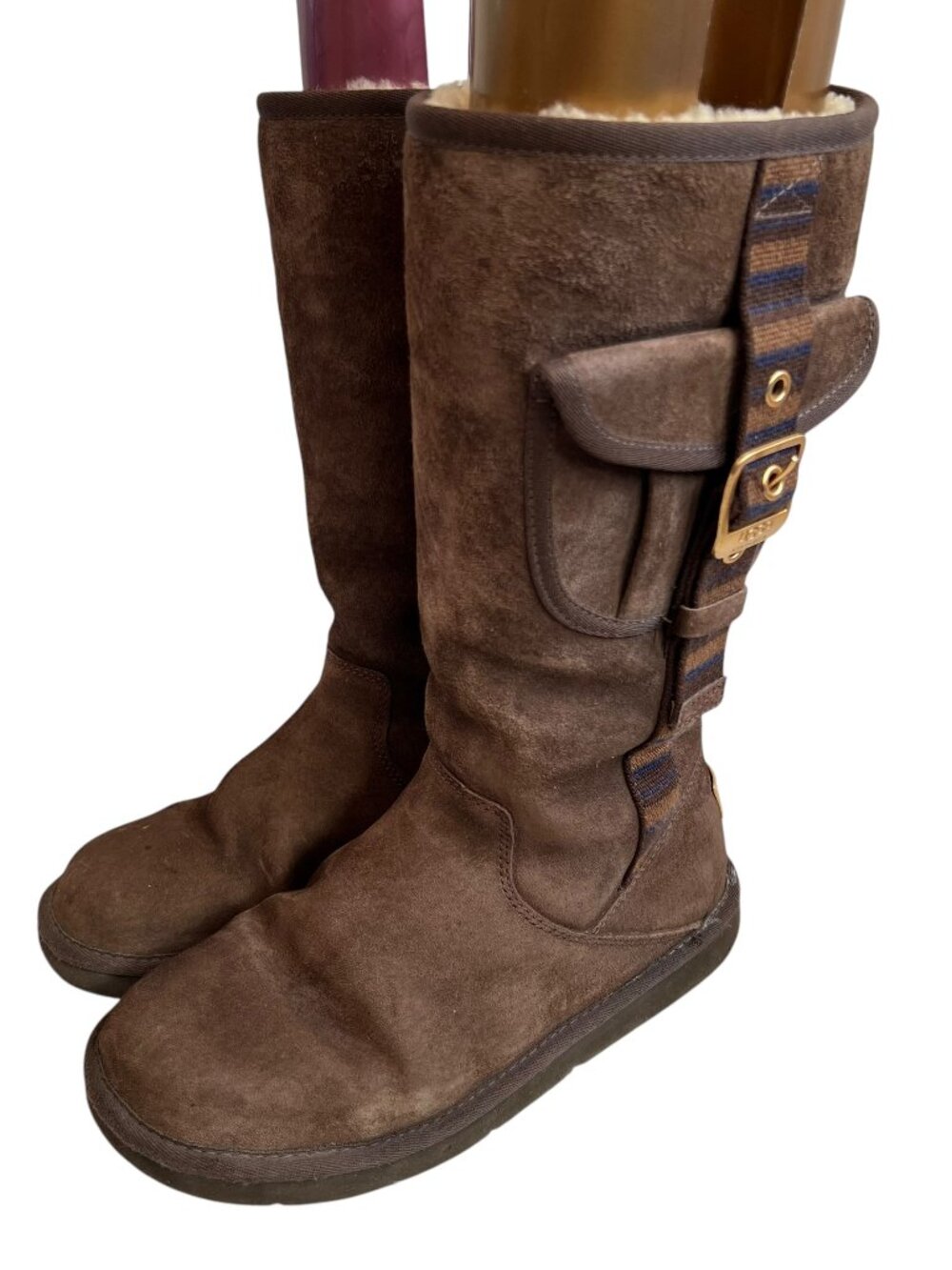 UGG boots Retro Cargo brown shearling side pocket womens 6 mid calf suede